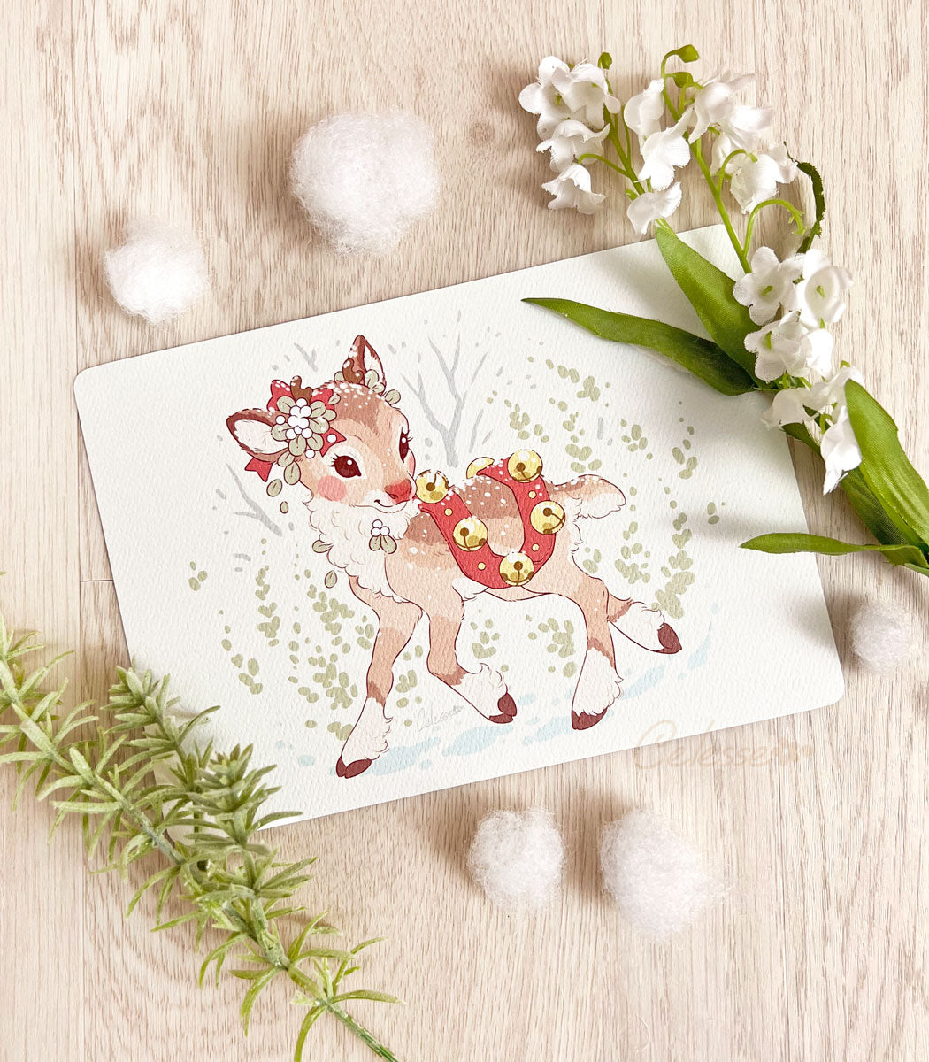 Baby Rudolph Christmas Reindeer Textured Print