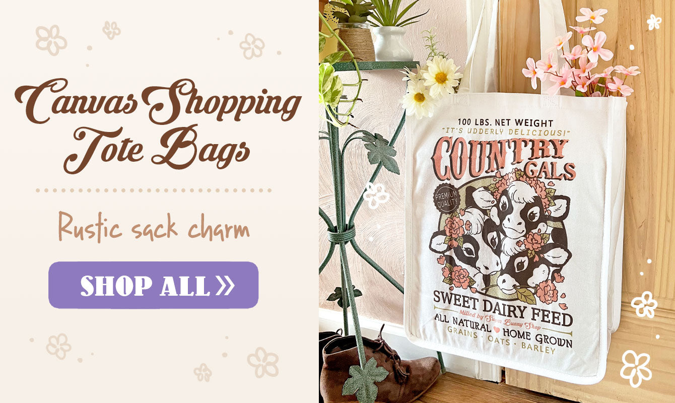 Vintage style canvas shopping tote bags