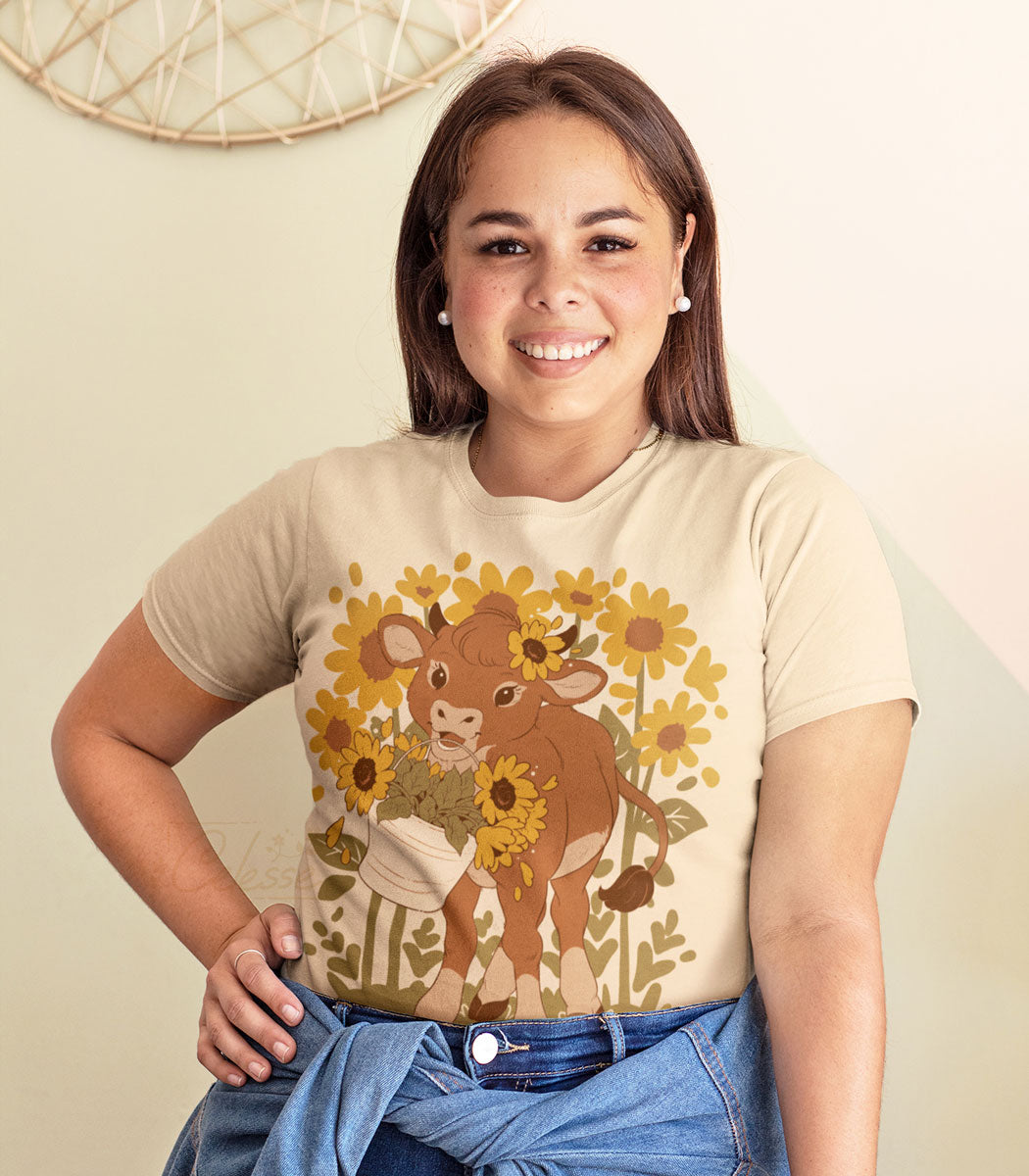 Hello Sunshine Sunflower Cow Shirt