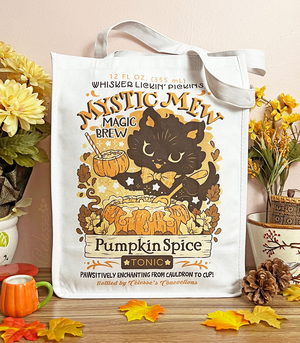 Mystic Mew Pumpkin Spice Halloween Cat Tote Bag