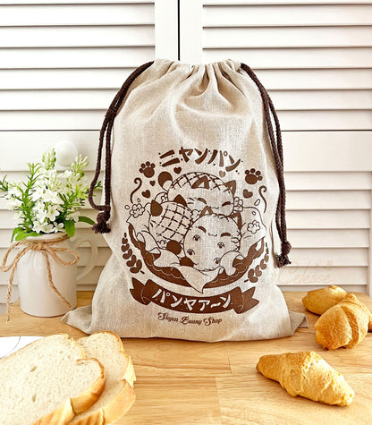 Nyanpan Cat Bakery Linen Bread Bag