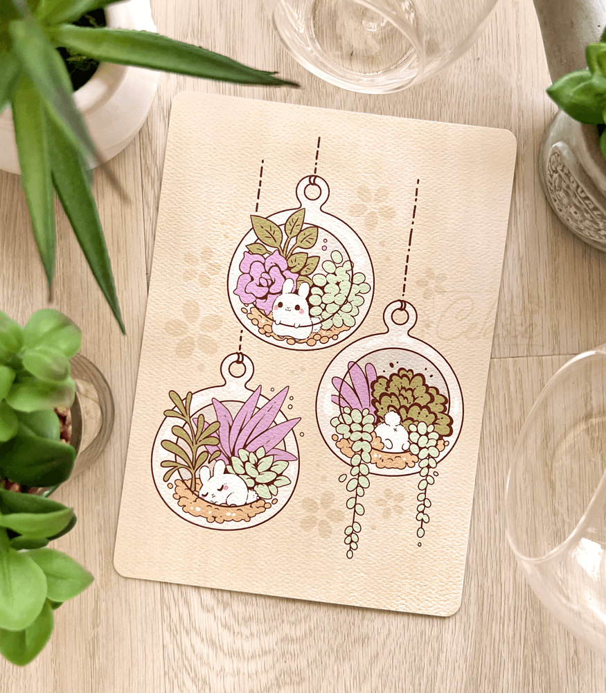 Plant Terrarium Bunnies Textured Print