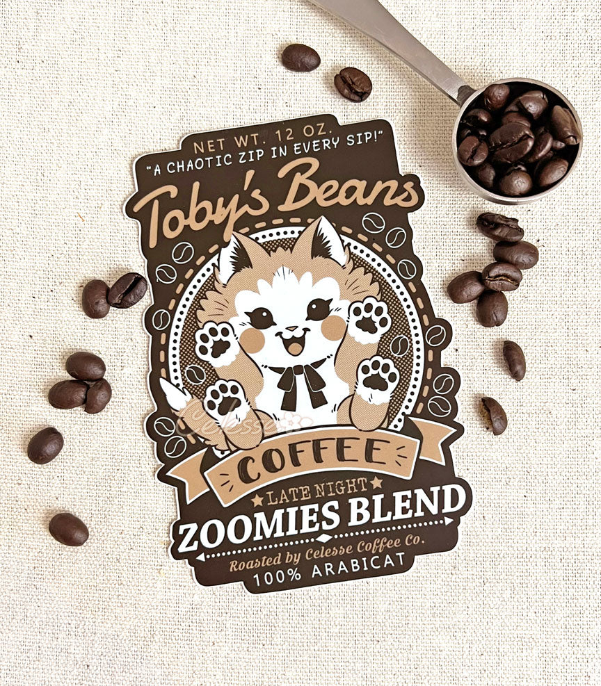 Toby's Beans Coffee Cat Vinyl Sticker