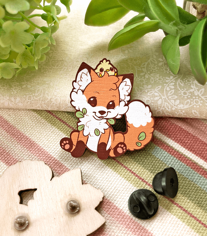 Doki Fox Smirk Wood Pin