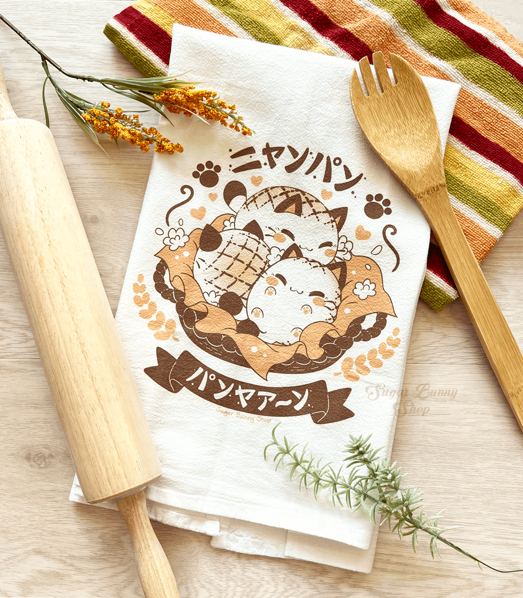 Nyanpan Bakery Cat Flour Sack Tea Towel