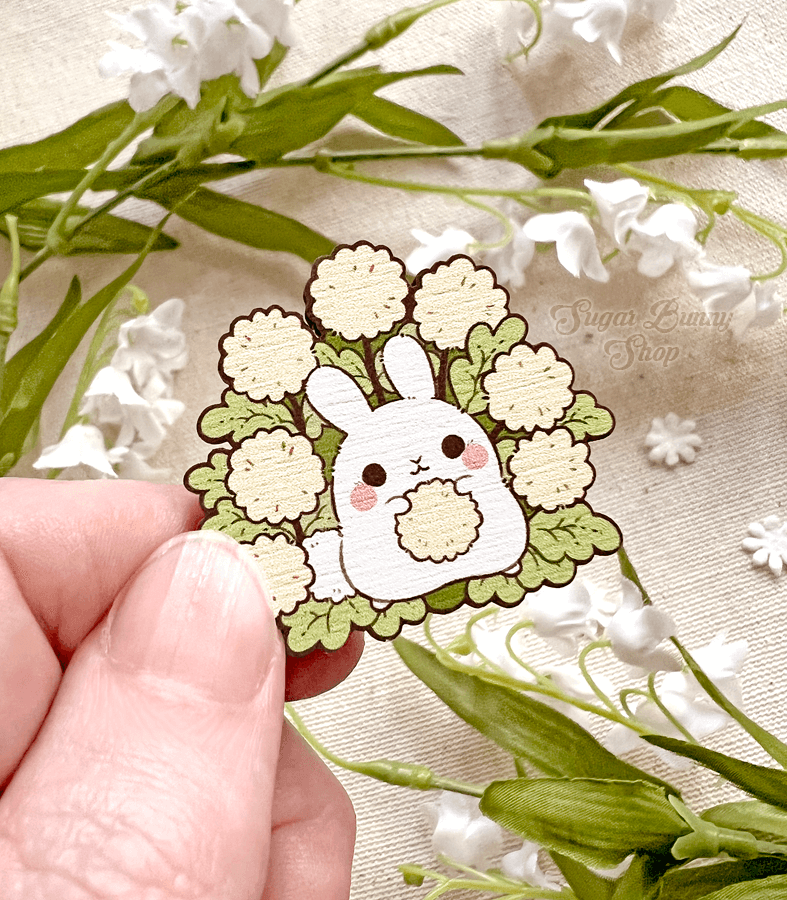 Tanpopo Puddle Bunny Wood Pin