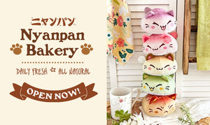 Nyanpan bread cat plush pile - Taro, Sakura, Original, Matcha and Red Bean flavors