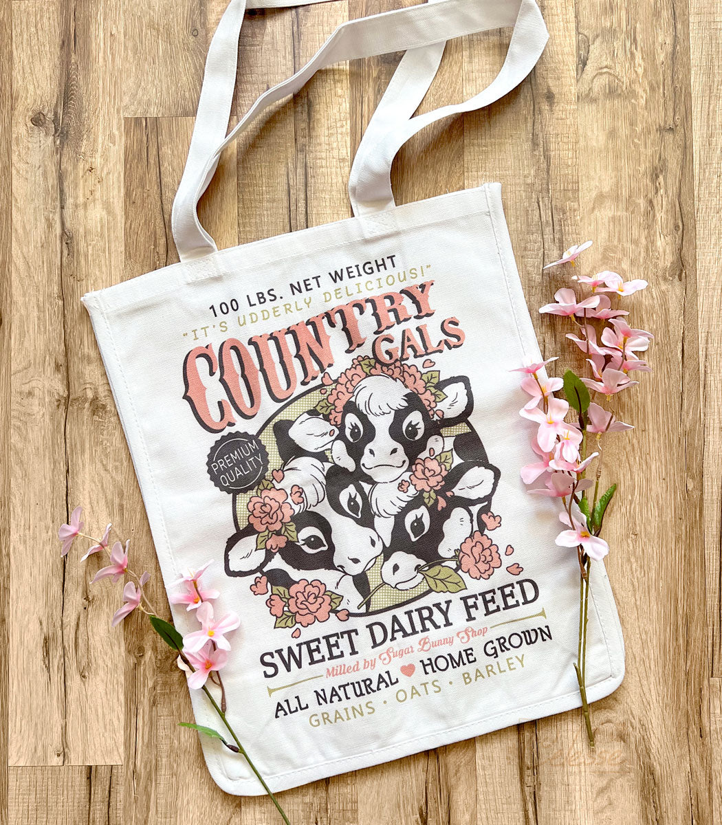 Country Gals Dairy Feed Cows Canvas Tote Bag
