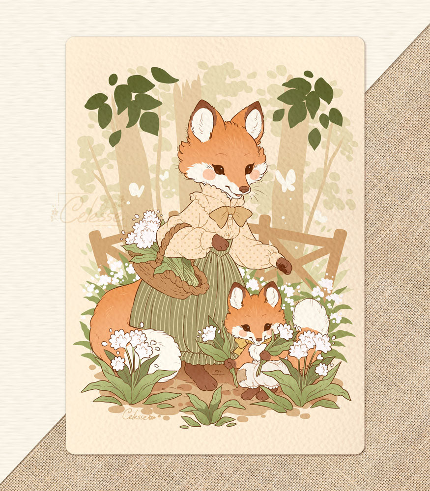 Foraging Lesson Foxes Textured Print