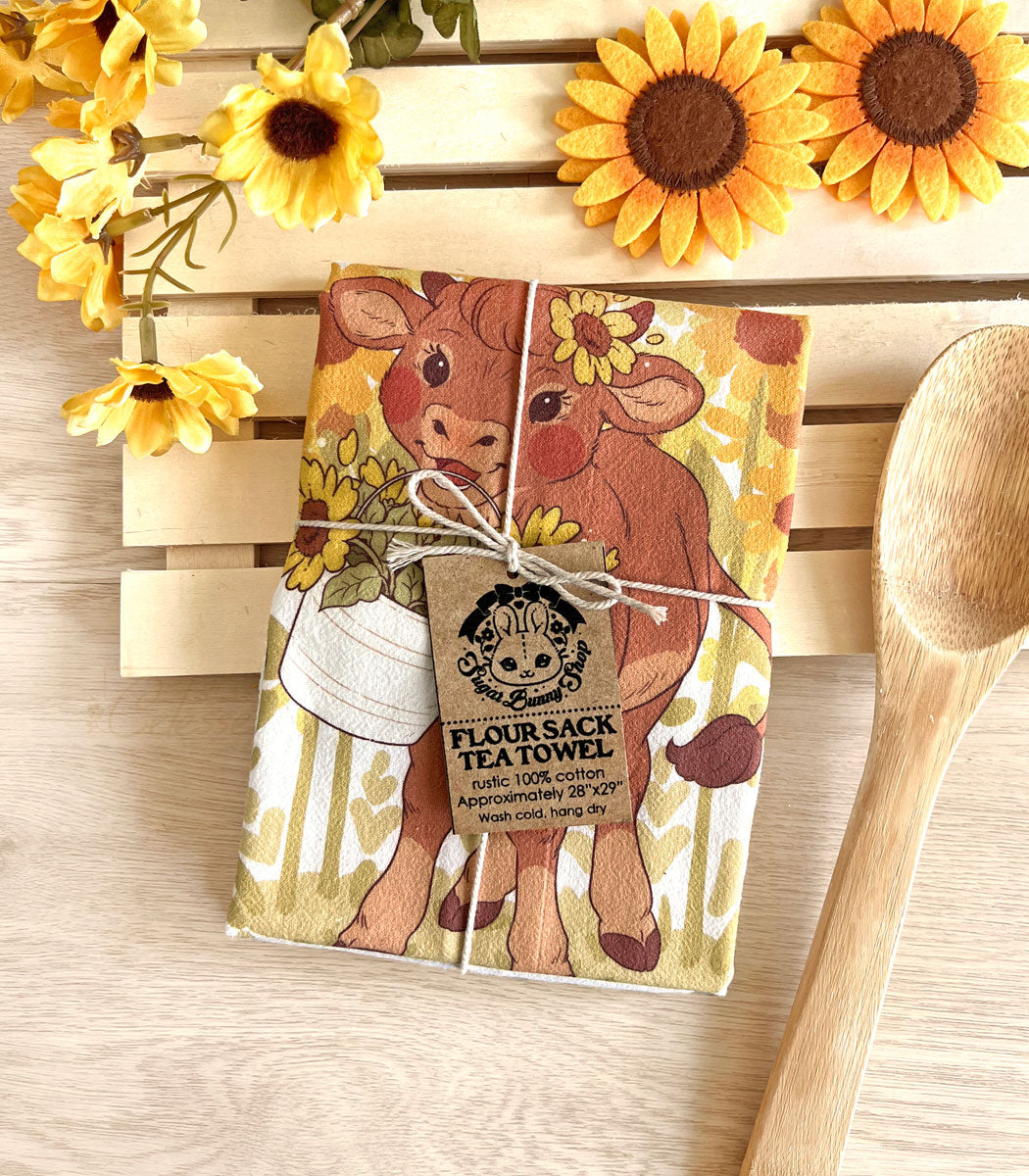 Sunflower Cow Flour Sack Tea Towel