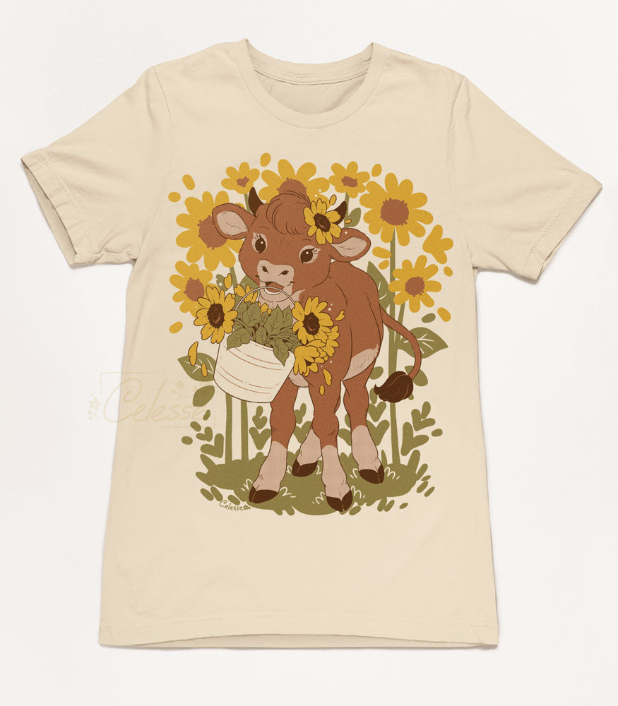 Hello Sunshine Sunflower Cow Shirt