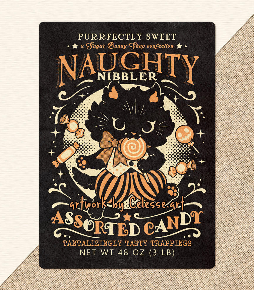 Naughty Nibbler Assorted Candy Halloween Cat Textured Print