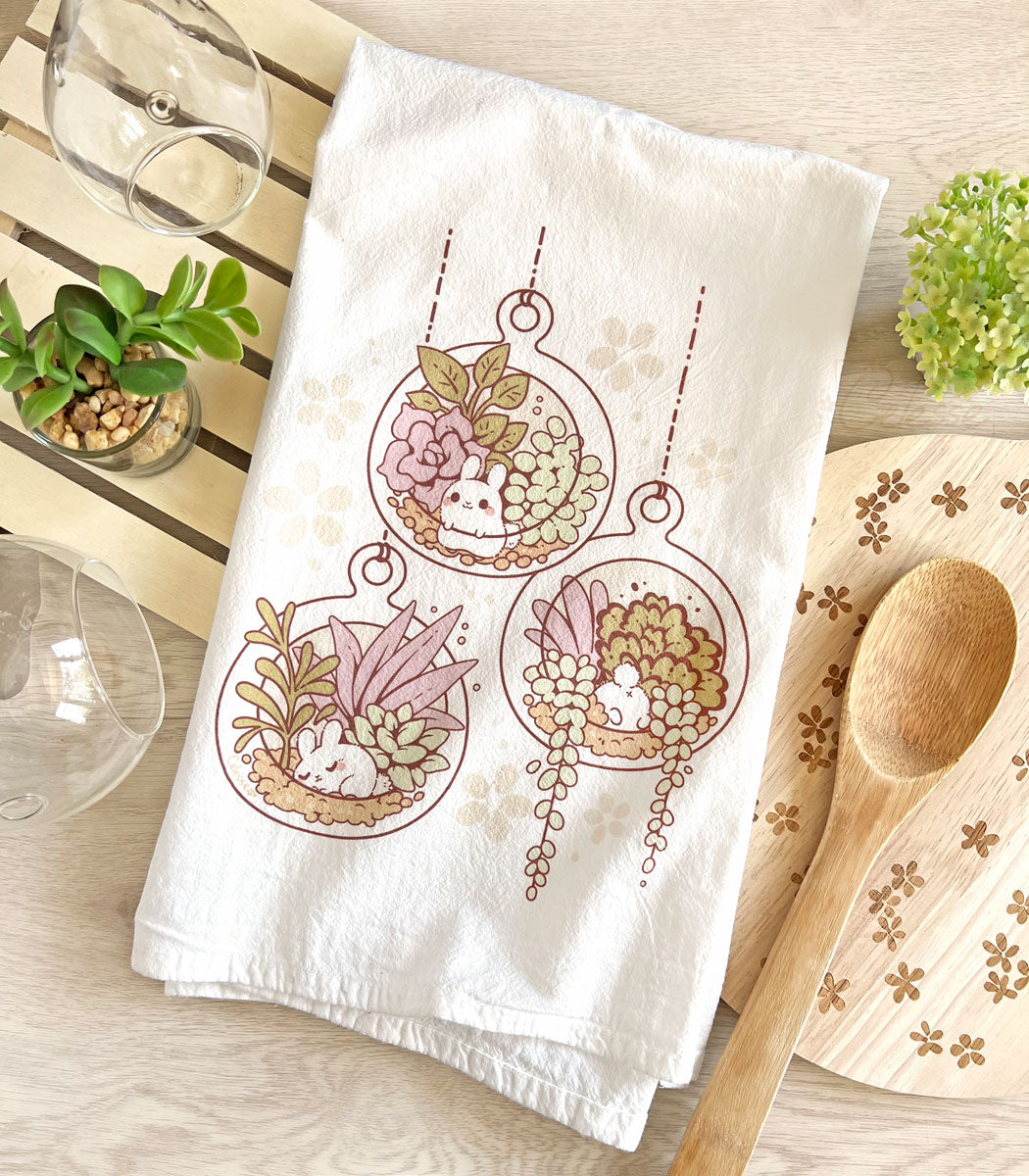 succulent hand towels Terrarium Bunnies Flour Sack Tea Towel – Sugar Bunny Shop
