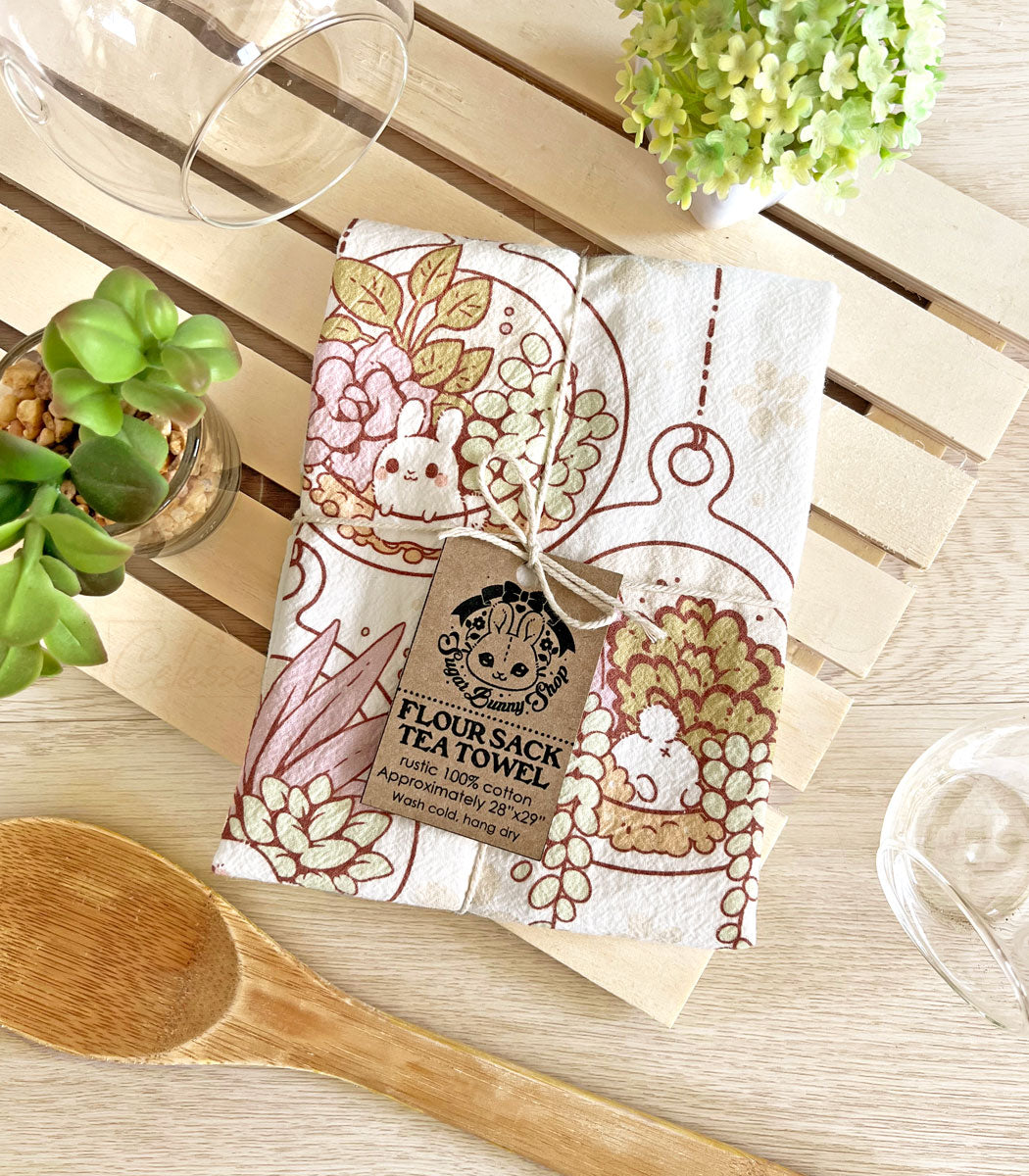 succulent tea towel Terrarium Bunnies Flour Sack Tea Towel