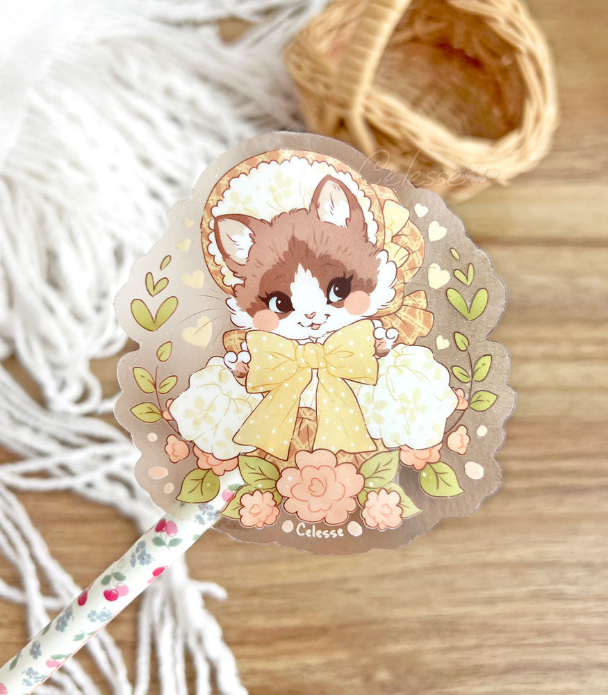 Cottagecore Pretty Kitty Cat Clear Vinyl Sticker