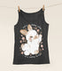 Dark gray tank top with a cartoon bunny design hanging from a clothesline. The text reads "Just a sleepy baby in a wakey world."