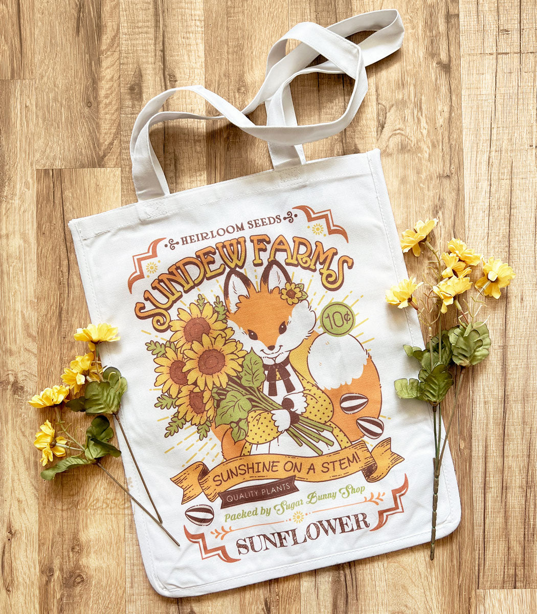 Sundew Farms Sunflower Fox Canvas Tote Bag