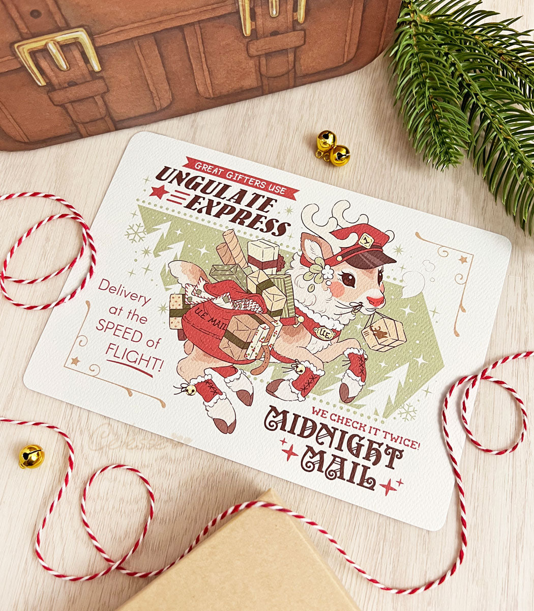 Midnight Mail Christmas Reindeer Rudolph Advert Textured Print