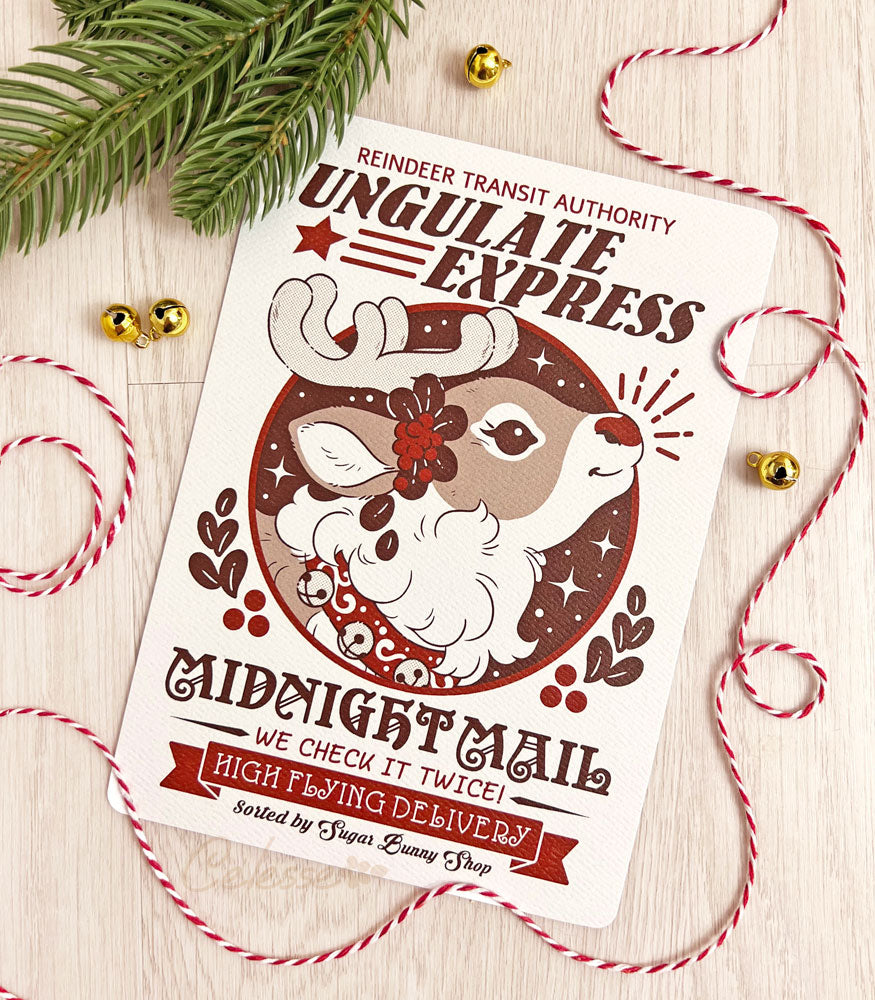 Ungulate Express Christmas Reindeer Textured Print