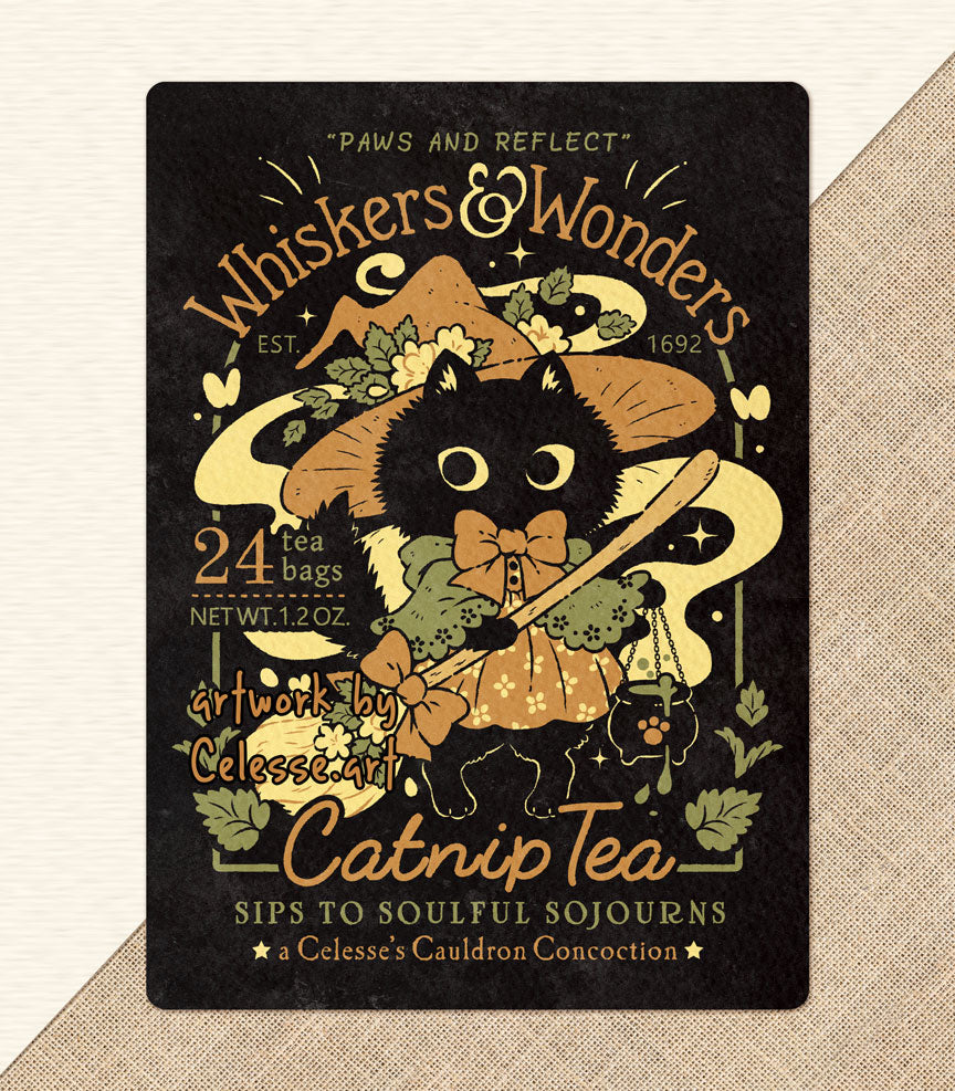 Whiskers &amp; Wonders Catnip Tea Witch Cat Textured Print