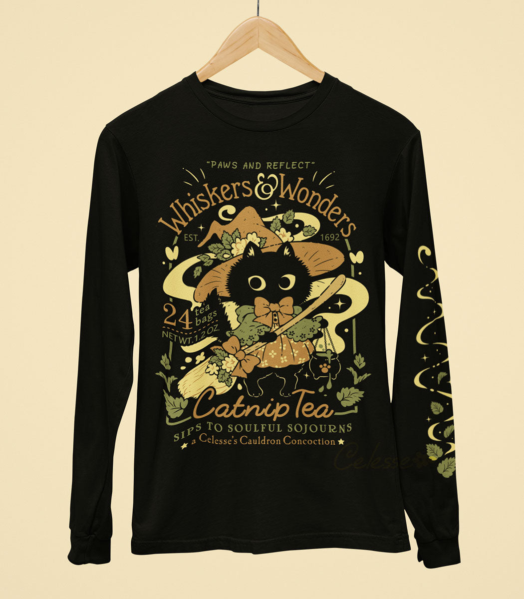 Whiskers &amp; Wonders Catnip Tea Witch Cat Long Sleeve Shirt