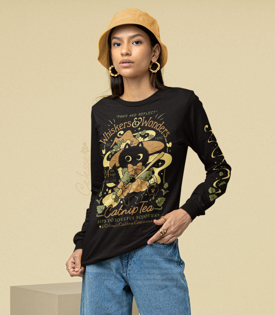 Whiskers &amp; Wonders Catnip Tea Witch Cat Long Sleeve Shirt