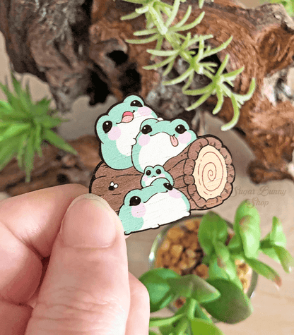 Blob Frogs Wood Pin