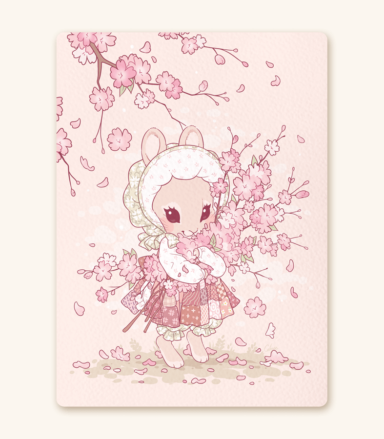 Bundle of Blossoms Bunny textured print