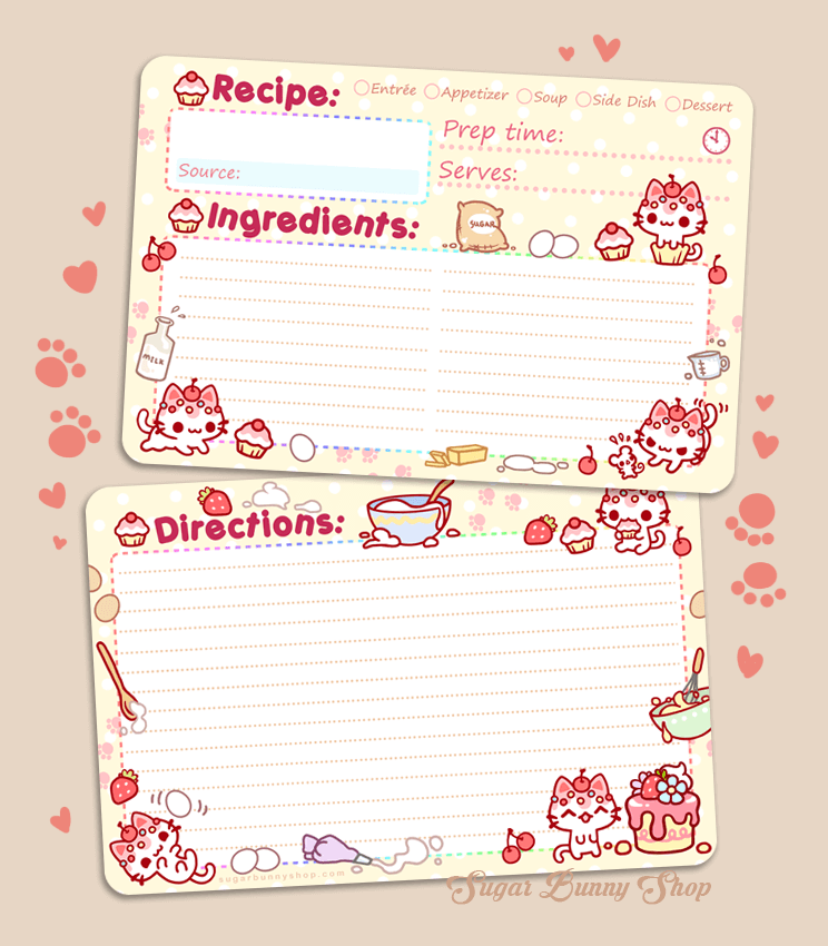 Cupcake Kitties Recipe Cards