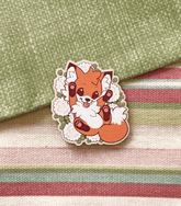 Doki Fox Flowers Wood Pin