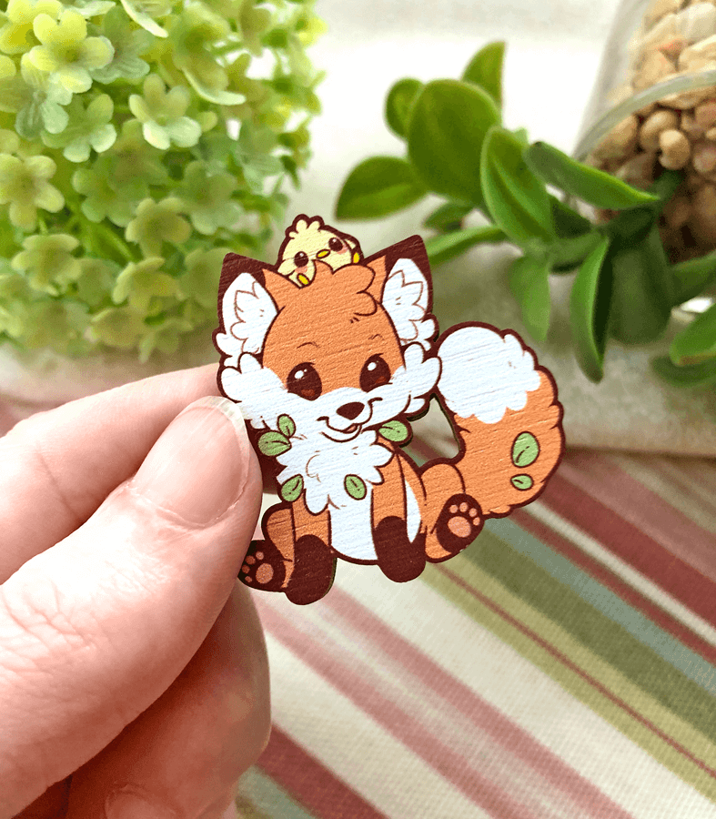 Doki Fox Smirk Wood Pin