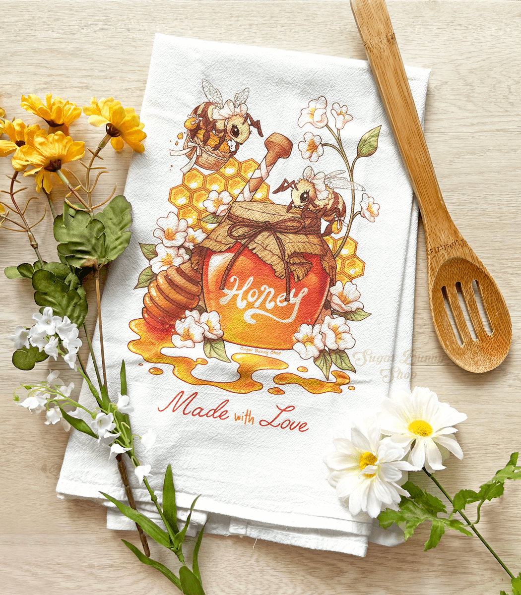 Honey Bee Kitchen Towel Flour Sack Tea Towel Hand Printed 