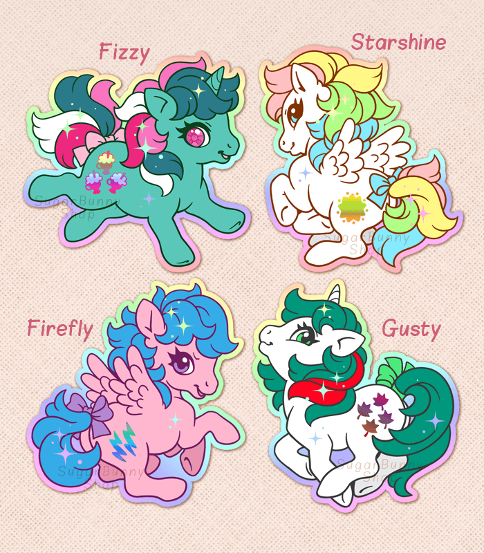 Little Pony Holo Vinyl Stickers - Fizzy, Starshine, Firefly, Gusty