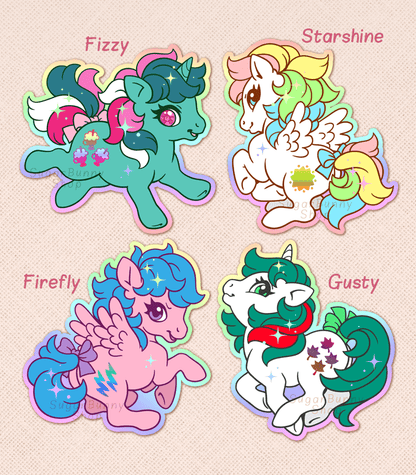 Little Pony Holo Vinyl Stickers - Fizzy, Starshine, Firefly, Gusty