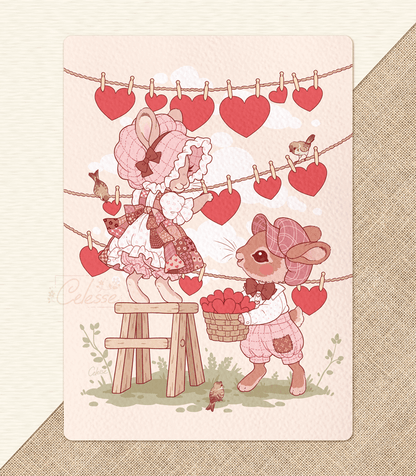 Love on the Line Bunnies Textured Print