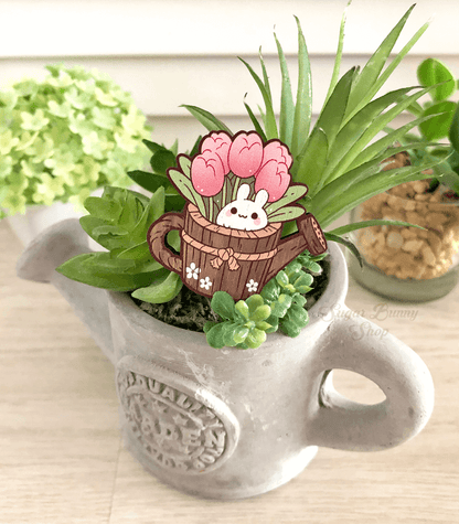 Puddle Bunny Planter Wood Pin