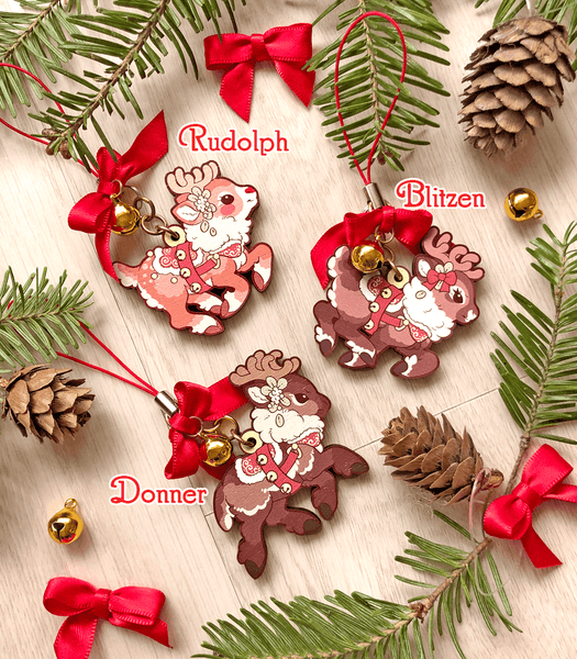 Santa's Reindeer Wood Ornaments - Rudolph, Donner and Blitzen