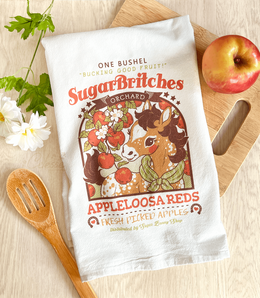 SugarBritches Horse Apple Orchard Flour Sack Tea Towel