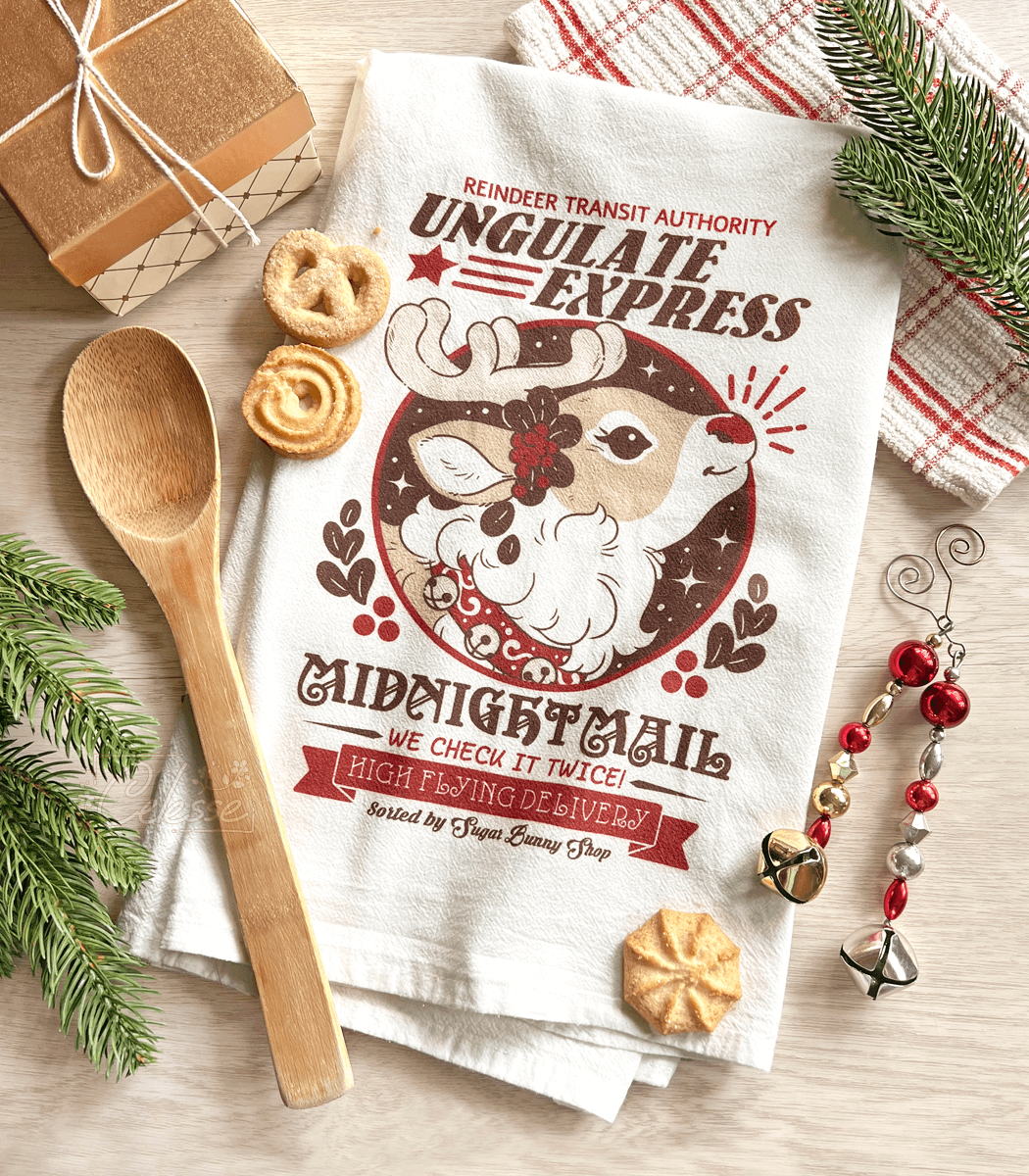 Ungulate Express Reindeer Christmas Flour Sack Tea Towel