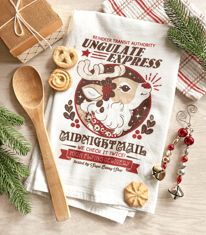 Ungulate Express Reindeer Christmas Flour Sack Tea Towel