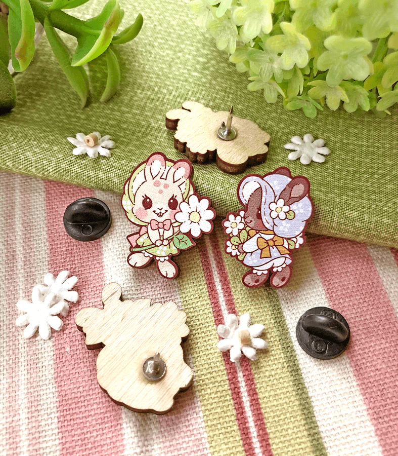 Wee Holly Bunny Mini Wood Pin or Magnet