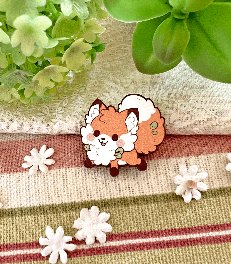 Wee Doki Fox Mini Wood Pin or Magnet