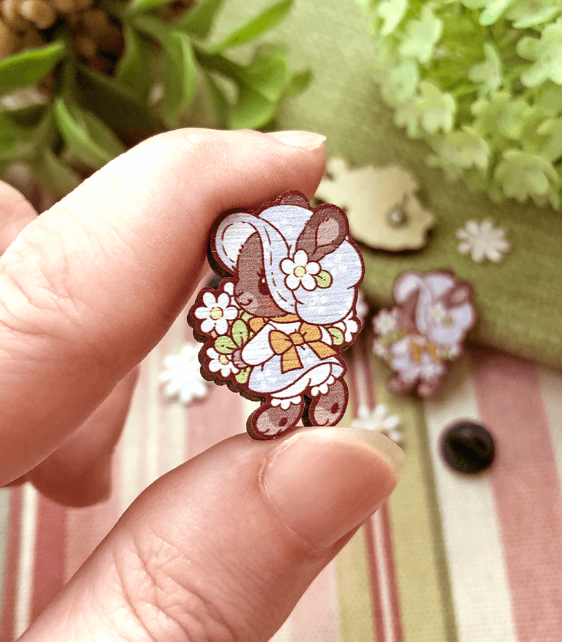 Wee Holly Bunny Mini Wood Pin or Magnet