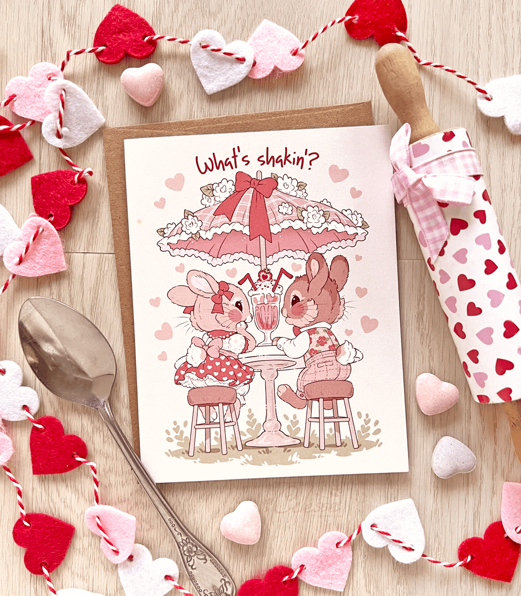 What's Shakin'? Milkshake Bunnies Valentine's Day Greeting Card