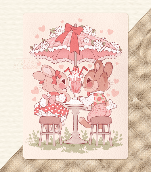 What's Shakin'? Milkshake Bunnies Valentine's Day Textured Print